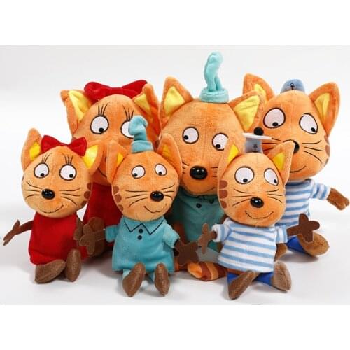 Big Cartoon Three Happy Kittens Cat 20-30cm Kawaii Brinquedos Happy Cat Plush Toy Stuffed Animals Cat Doll Toy For Children Gift