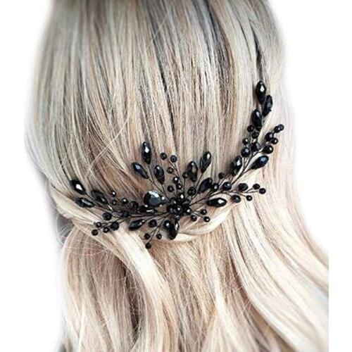 Black Wedding Hair Pins Crystal Decorative Halloween Vine Bobby Pin Clip Women Bun Bridal Accessories for Brides and Bridesmaids