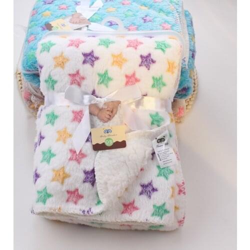 Stars Baby Blanket Coral Fleece Cartoon Double Layer Receiving Swaddle Envelope Stroller Wrap For Bebe Bedding Blankets Set