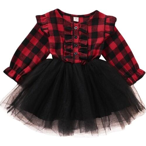 Kids Baby Girls Mesh Ruffle Dress Kids Girl Tulle Plaid Long Sleeve Fluffy Dresses with Belt Fashion Clothing