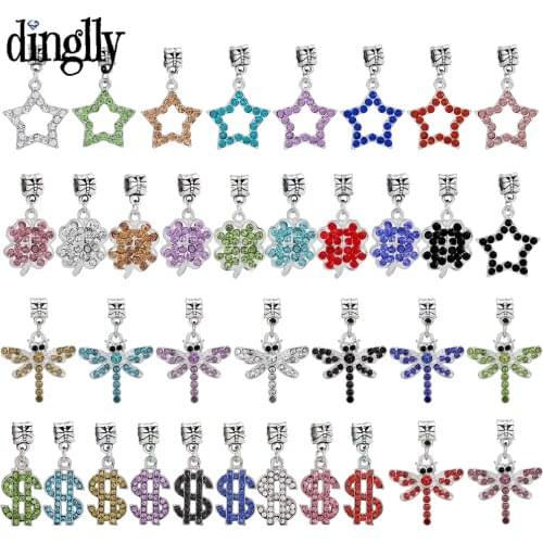 Dinglly 9 Color Crystal Star Pendant Dragonfly Dangle Bead Dollar Sign Charm Fit Original Bracelets & Necklace Jewelry Accessory