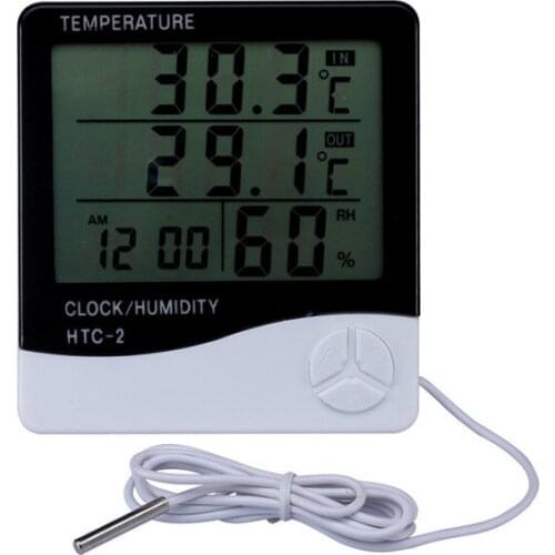 Indoor and outdoor hygrometer alarm clock creative home dual temperature display with detector head electronic thermometer