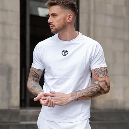 Men Cotton Soprt T-Shirts Summer Round Collar Running Fitness Tee Short Sleeve Gyms Workout Casual Trends Sweatshirts Streetwear