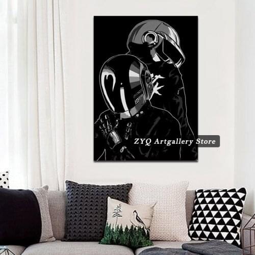 Daft Punk Figure Art Painting Canvas Picture for Living Room Modern Black and White Posters and Prints On The Wall Art