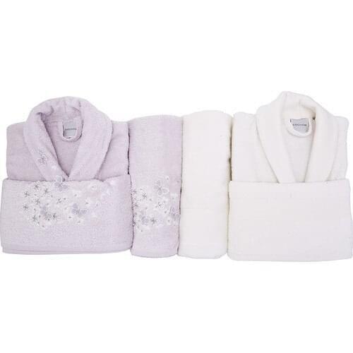 Roe Home Embroidered Lilac-Bamboo Family Set. Nightgown male sleepwear thickened women sleepwear plus size fattening bathrobe