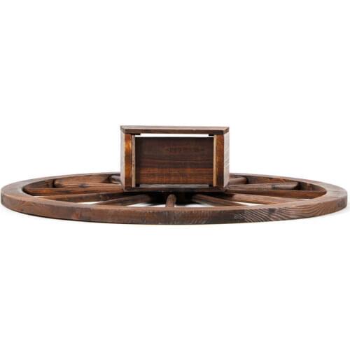 Creative wood wheel flower rack balcony hanging wall mounted indoor decorative living room plant pot hanger