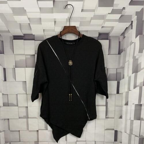 Summer mens short sleeve fashion brand T-shirt irregular personality dark Benshan style round neck Quarter Sleeve T-Shirt