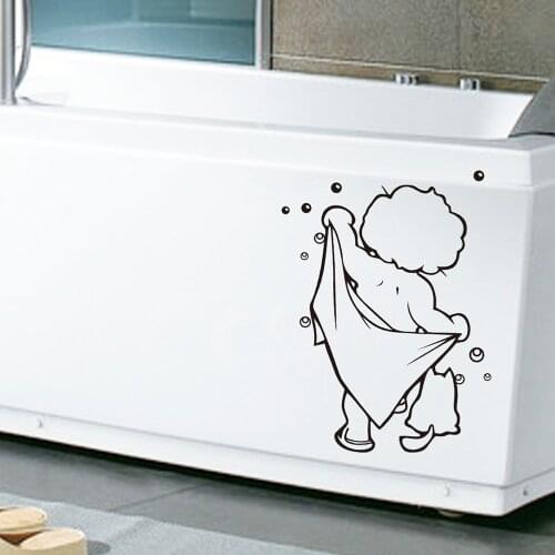 Cute Shower Glass Door Wall Stickers Kids Waterproof Removable For Baby Bathroom Decor Stickers Wall Art Decals