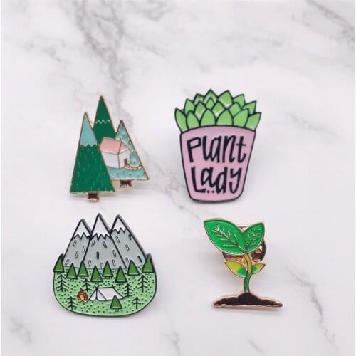 Cartoon Enamel Pins Mountain Peak Plant Lady Button Badges Brooch Bag Hat Shirt Jewelry Fashion Trinket For Friends Jewelry