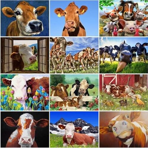 DIY 5D Diamond Painting Farm Animal Cross Stitch Kit Mosaic Cow Family Full Round Drill Diamond Embroidery Rhinestone Decor Home