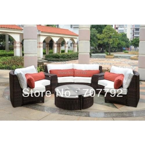 Modern Outdoor Resin Wicker Curved Sectional Set - 6 Piece