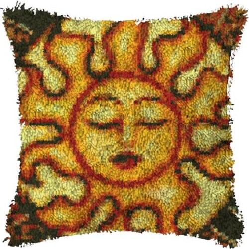 Latch Hook Cartoon Sun Cushion Kit Pillow Mat DIY Craft 42CM 42CM Cross Stitch Crocheting Cushion Embroidery Needlework