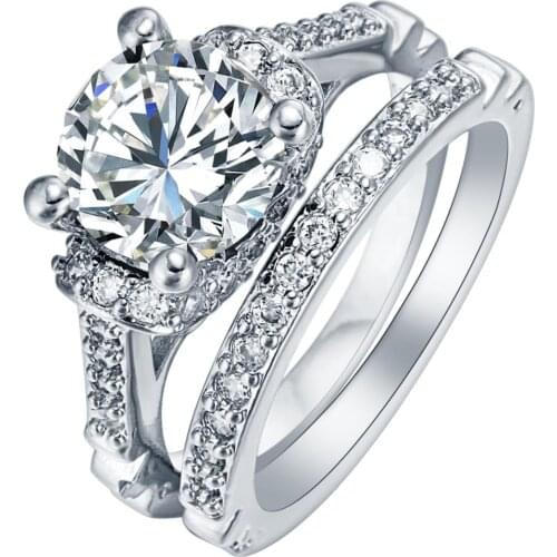 Bling Flower Princess Cut White Cubic Zirconia Ring Set 3 color silver plated black gun gold-color Jewelry For Women Engagement