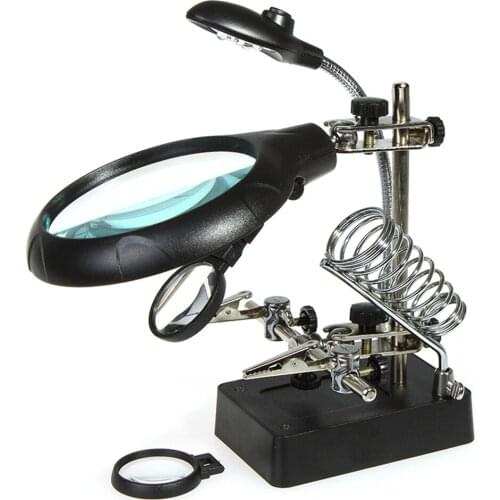 10X Desktop Magnifier with 5 LED Lights Auxiliary Lighting Three Multiple Replacements Lens For welding Bracket Electric Iron