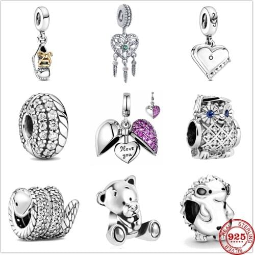 New Original Owl Bear Shoes Piano Snake hanging Bead fit Pandora charms silver 925 beads Bracelet for women diy fashion jewelry