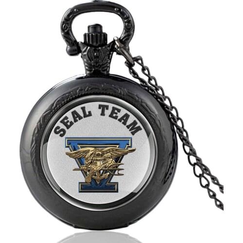 New Arrival Chain Length 80 Cm Seal Team Vintage Quartz Pocket Watch Men Women Glass Dome Pendant Necklace Hours Clock Gifts