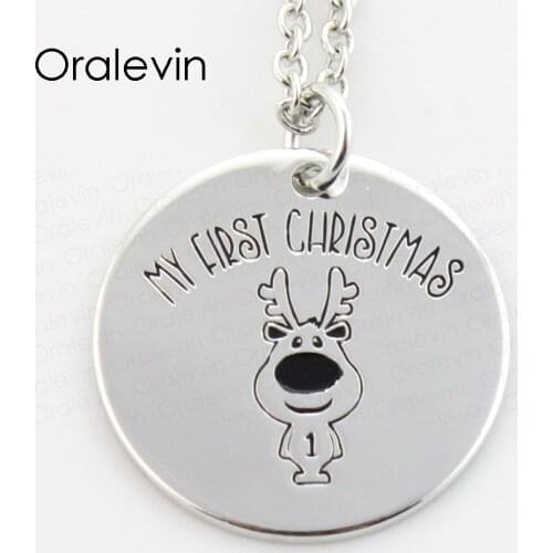 Wholesale My First Christmas Engraved Pendant Necklace Baby Christmas Gift Jewelry,10Pcs/Lot,#LN351