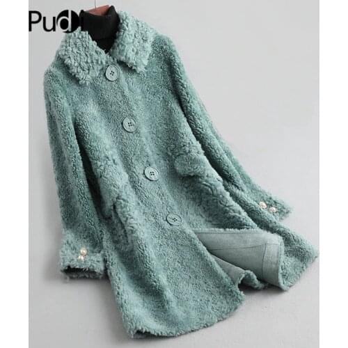 PUDI Women Winter Real Wool Fur Coat Jacket Female Girl Sheep Shearing Coats Lady Long Jacket Over Size Parkas French A19092