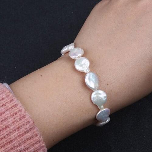 Gift classic elegant charm big pearl coin pearl bracelet