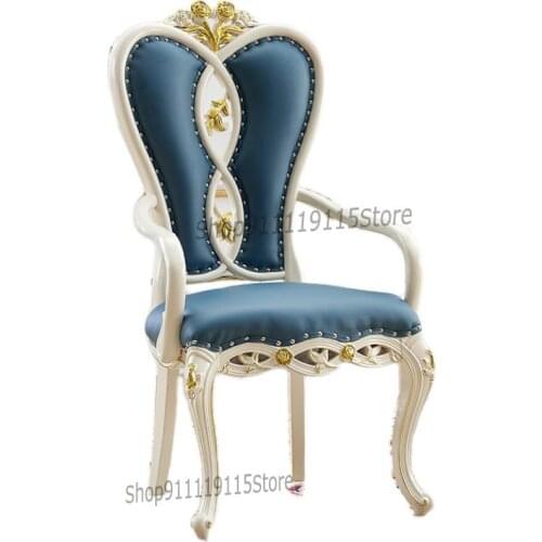 Simple European Dining Chair Armchair Soft Bag Single Solid Wood Household Leisure Italian Light Luxury Carved Chair