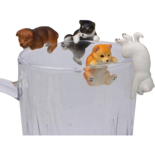 Lifelike Mini Shiba Dog Animal Figurine Hanging Cup Rim DIY Landscape Ornament Cute Vivid Shiba Figurine Hanging Cup Rim Decor