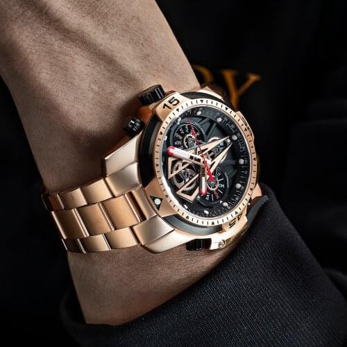 Reef Tiger/RT Luxury Brand Rose Gold Automatic Watch For Men Fashion Design Mechanical Bracelet Relogio Masculino RGA3591