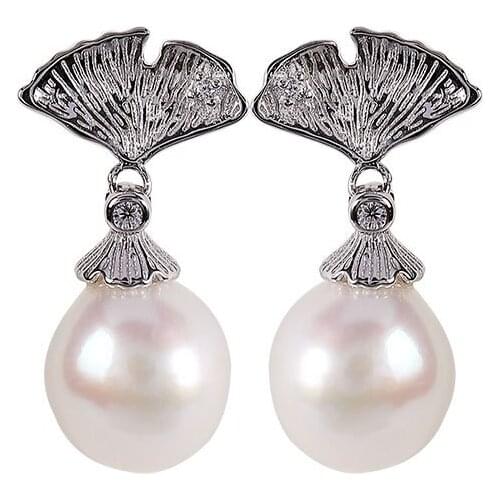 S925 sterling silver natural pearl Grace personalized ginkgo leaf ladies light luxury ear stud earring earrings