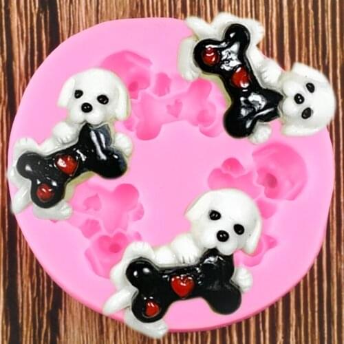 Silicone Dog With Bone Molds Fondant Cake Decorating Tools Cupcake Topper Chocolate Candy Resin Molds DIY Cookie Baking Moulds