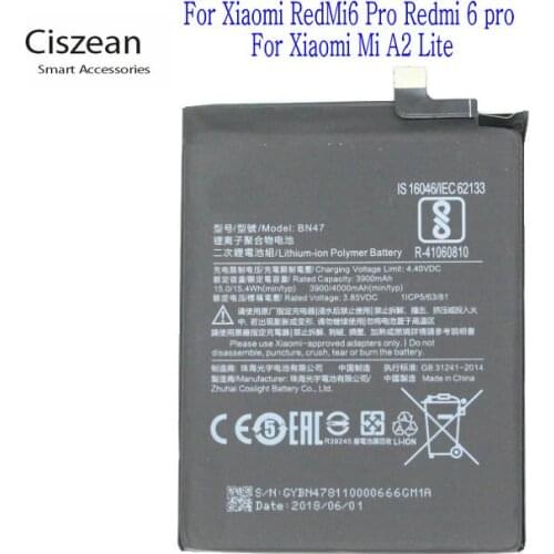 Ciszean 1x BN47 Replacement Battery For Xiaomi Redmi 6pro Hongmi 6 Pro Redrice 6pro Mi A2 Lite