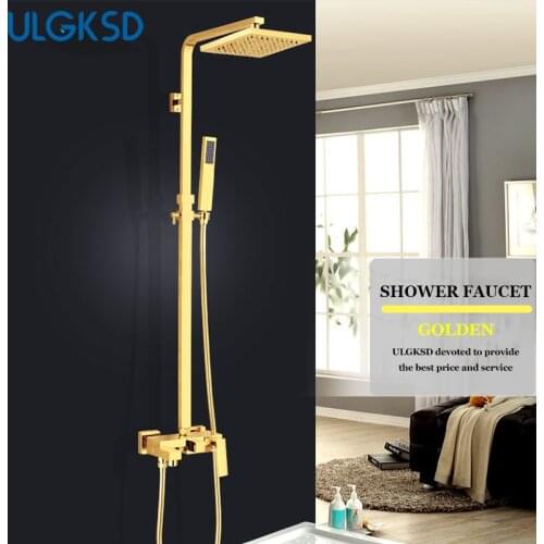 ULGKSD Gold Brass Shower Faucet Single Handle Wall Mount Cold and Hot Water Mixer Tap Para Bathroom Shower W/ Hand Shower