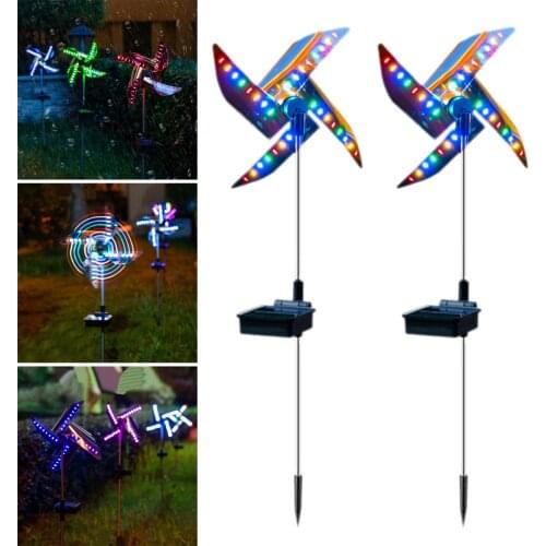 2pcs 32 LED Outdoor Solar Ground Light Waterproof Windmill Lamp Colorful Solar Powered Garden Lawn Lamp for Street Yard Decor