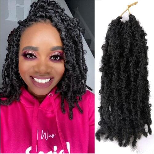 Flyteng prelooped 12 inch butterfly loc crochet hair short bob Boho Soft distressed faux locks braids For Black Women