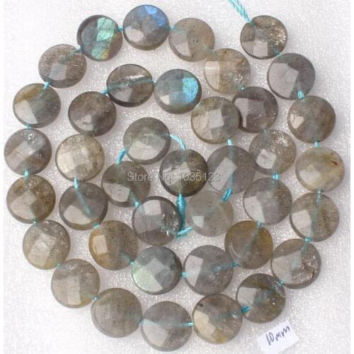 High Quality 10mm Natural Faceted Coin Shape Gray Labradorite Stone Loose Beads Strand 15" DIY Creative Jewellery Making w1966