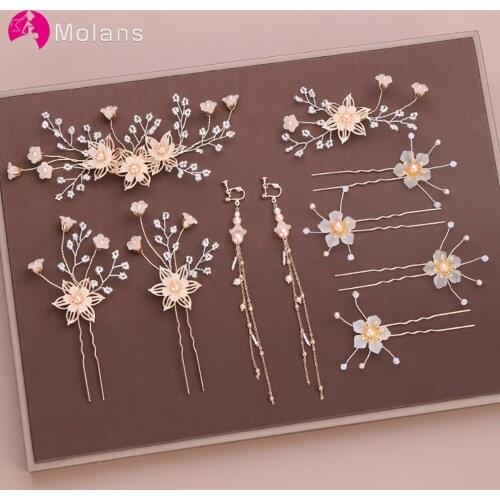 Molans Flower Hairpins For Women Hair Combs Headdress Prom Bridal Wedding Crown Hair Clips Elegant Hair Accessories Headwear