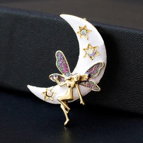 Angel girl and Moon Brooches Pin Alloy Star women Fashion Dress Scarf Pins Jewelry Accessories Designs AG118
