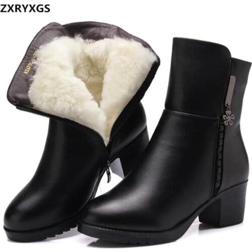 ZXRYXGS Brand boots Women shoes Winter Boots 2021 New Fashion Shoes Warm Wool Winter Snow Boots Real Leather Shoes Woman Boots