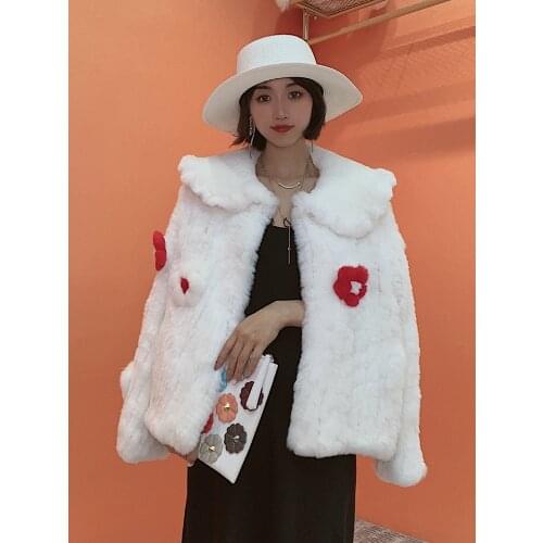 New fashion Genuine real natural womens knitted rex rabbit fur coat girls jacket all-match sweater