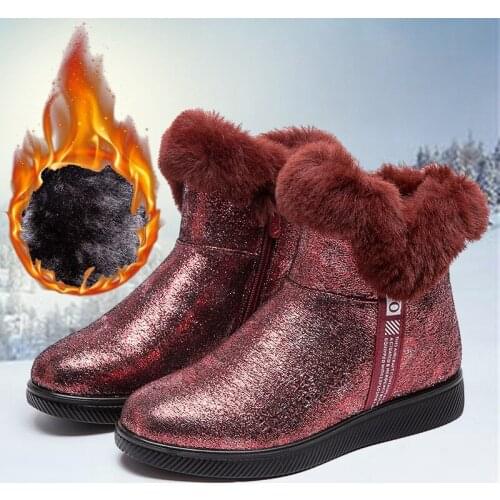 Winter New Women Boots Sequins Fashion Snow Boots Womens Warm Thick Bottom Boots Plus Velvet Cotton Shoes Womens Shoes size 43