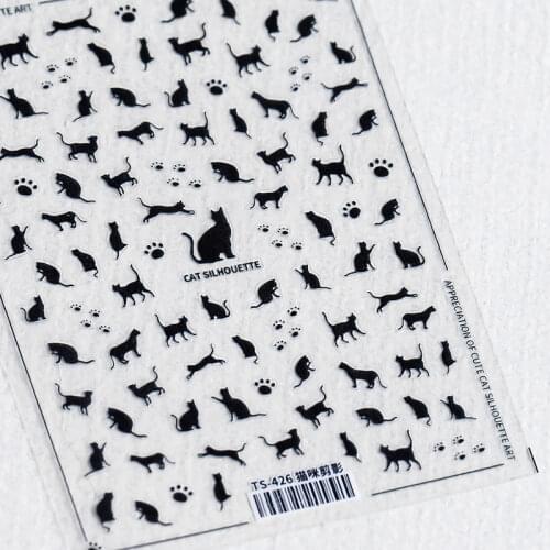 1 Sheets 3D Thin Tough Nail Stickers Transparent Frosted Black Cat Silhouettes Patterns Nail Stickers Decorations Decals