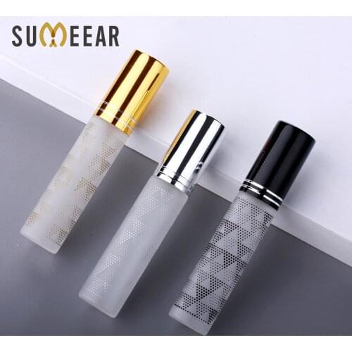 100 Pcs/Lot 10ml Frosted Perfume Bottle glass Atomizer Colored dots Aluminum cap Spray Travel Bottles