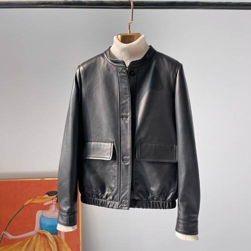 2021 Fahsion Genuine Leather Jacket Women Spring Short Stand Collar Korean Woman Clothes Sheepskin Coat Casaco Feminino WPY3846