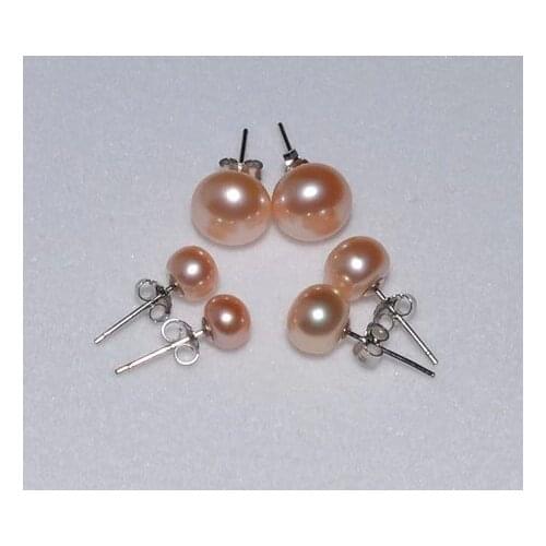 3 pairs/lot Orange Color Natural Pearl Earrings Cultured Wedding Bridal Stud Earrings Freshwater Fashion Jewelry