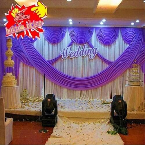 3mX6m (10ft x 20ft)Ice silk colorful wedding backdrop curtain event decoration purple wedding stage backgroud drapery with swags
