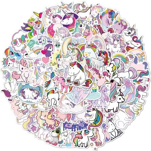 50/100Pcs Stickers for Unicorn Cartoon Animal Waterproof Cute Graffiti Sticker To DIY Luggage Bike Notebook Laptop Guitar Decals