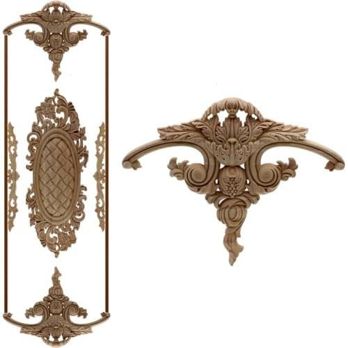 RUNBAZEF Carving Natural Wood Appliques For Furniture Cabinet Unpainted Wooden Mouldings Decal Vintage Home Decor Decorative