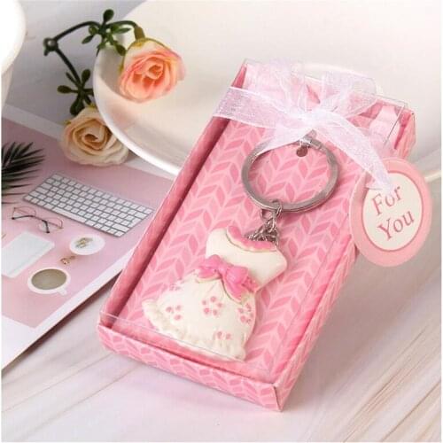 Free Ship Hot Selling Newest Unique Baby Girl Favors Amazing Little Dress Key Chain Favor For Baby Gift And Party Favors 30Pcs