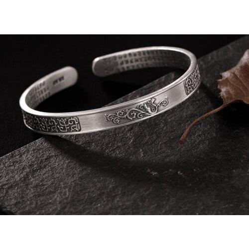 Retro mens and womens Dragon Phoenix Chengxiang Bracelet Heart Sutra solid open bracelet bracelet net red headdress