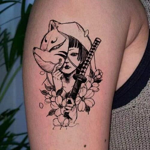 Black Mask Girl Waterproof Fake Tattoo Stickers For Men Women Beautiful Lady Temporary Tattos Party Flash Decals Tatoos