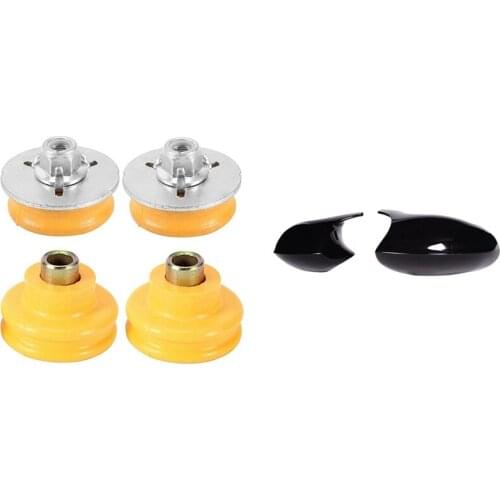 M3 Style Black Replacement Mirror Cap Cover for BMW 3 Series E90 E91 E92 E93 with 4Pcs Rear Shock Mount Kit for BMW