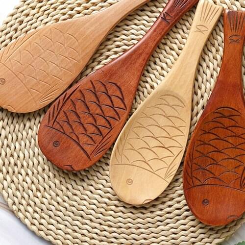 1pc Fish Shaped Wooden Spoon Rice Paddle Cooking Spoon Salad Serving Spoon Ladle Kitchen Woodenserving Spoon Cooking Utensils